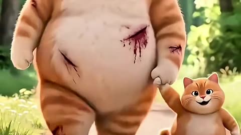 Fat orange cat and black bear #cat #aicat #fatcat #orangecat #aicatfunny