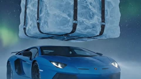 Lamborghini vs Falling Ice Crate ❄️💥 Under the Northern Lights!