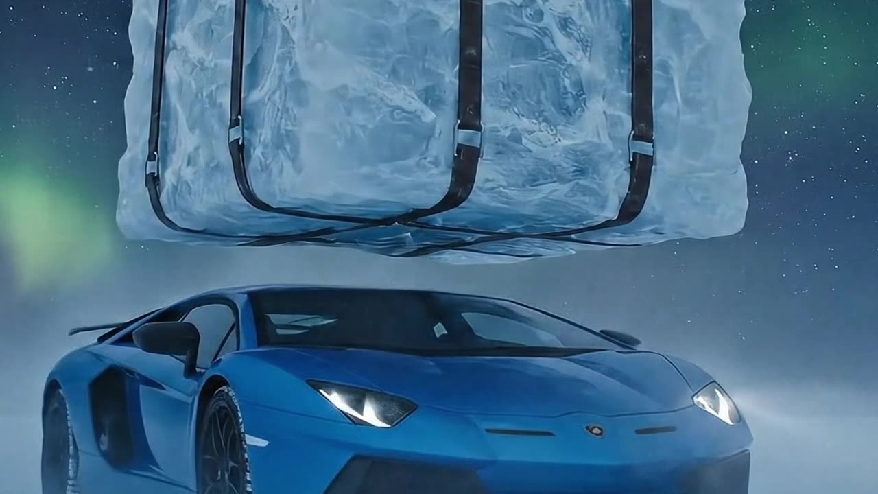 Lamborghini vs Falling Ice Crate ❄️💥 Under the Northern Lights!