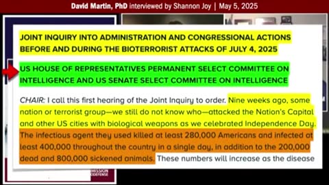 David Martin, PhD talks about a bioweapons attack planned for July 2025
