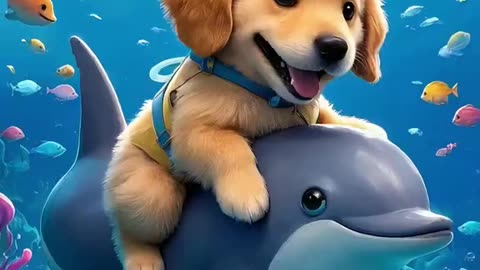 Cute puppy and dolphin