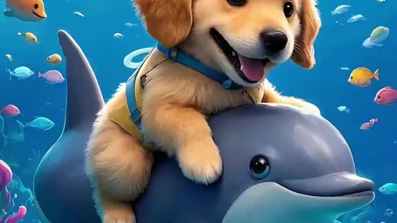 Cute puppy and dolphin