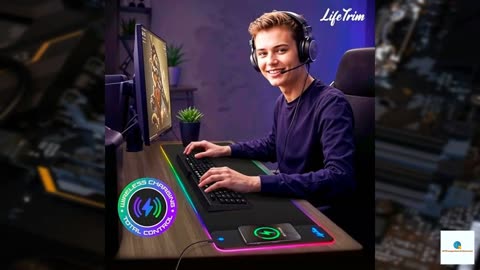 LifeTrim Wireless Charger LED Mousepad 35.5 x 12 Inch RGB Gaming Mouse Pad with 7 Light Mo