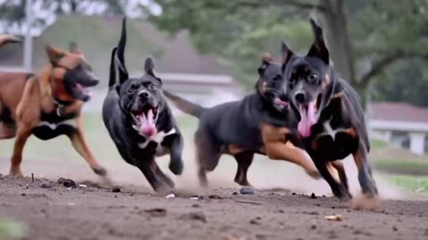 A pack of dogs running