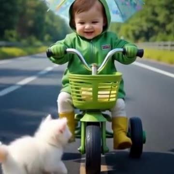 Enjoying Cute Baby Tricycle Driving #viral #trending