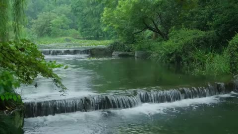 The beautiful little river is raining