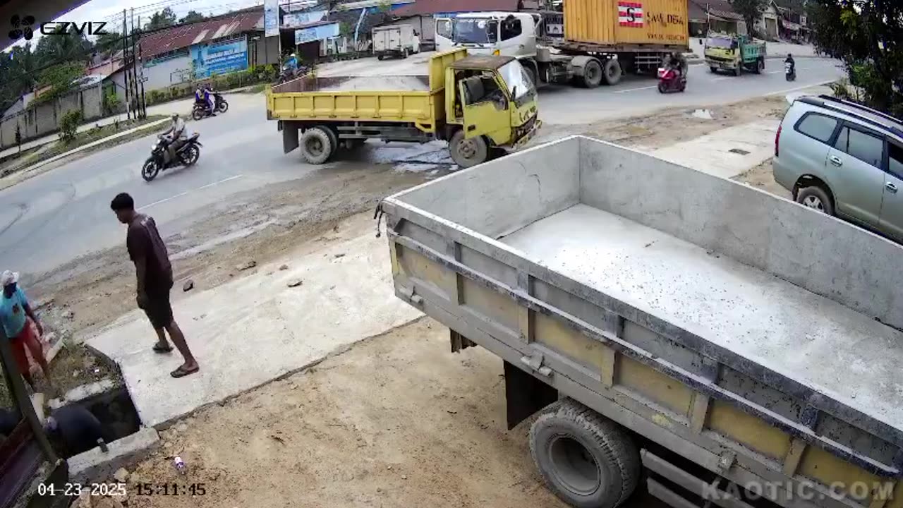Motorcycle collided with a truck.