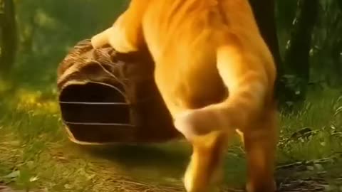 Ai animated orange cat funny cartoon video 😹💥 White tiger Cubs Taken by a Fat Cat!?