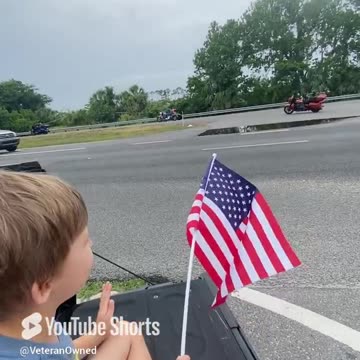 Young Patriot & Loyal Dog Wave Flag in Epic Vietnam Memorial Wall Motorcycle Escort | Space Coast