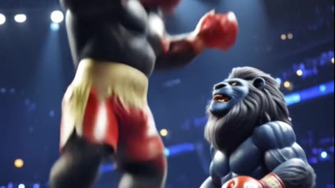 AI Fight: Muscular Gorilla vs Black Lion in the Ring