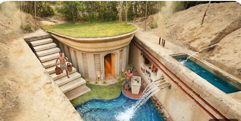 100 Days Building A Modern Underground Hut With A Grass Roof & Swimming Pool