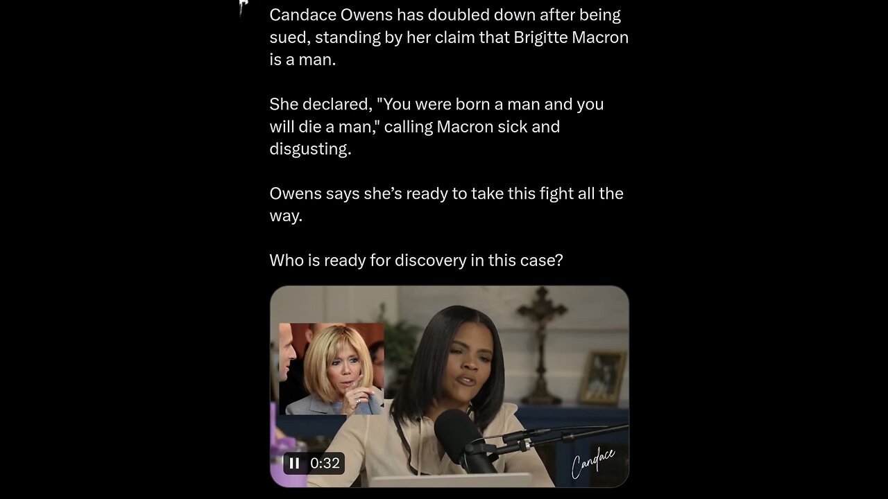 Candace Owens has doubled down after being sued, standing by her claim that Brigitte Macron is a man.