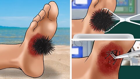 ASMR Animation Remove sea urchins from feet | Satisfying