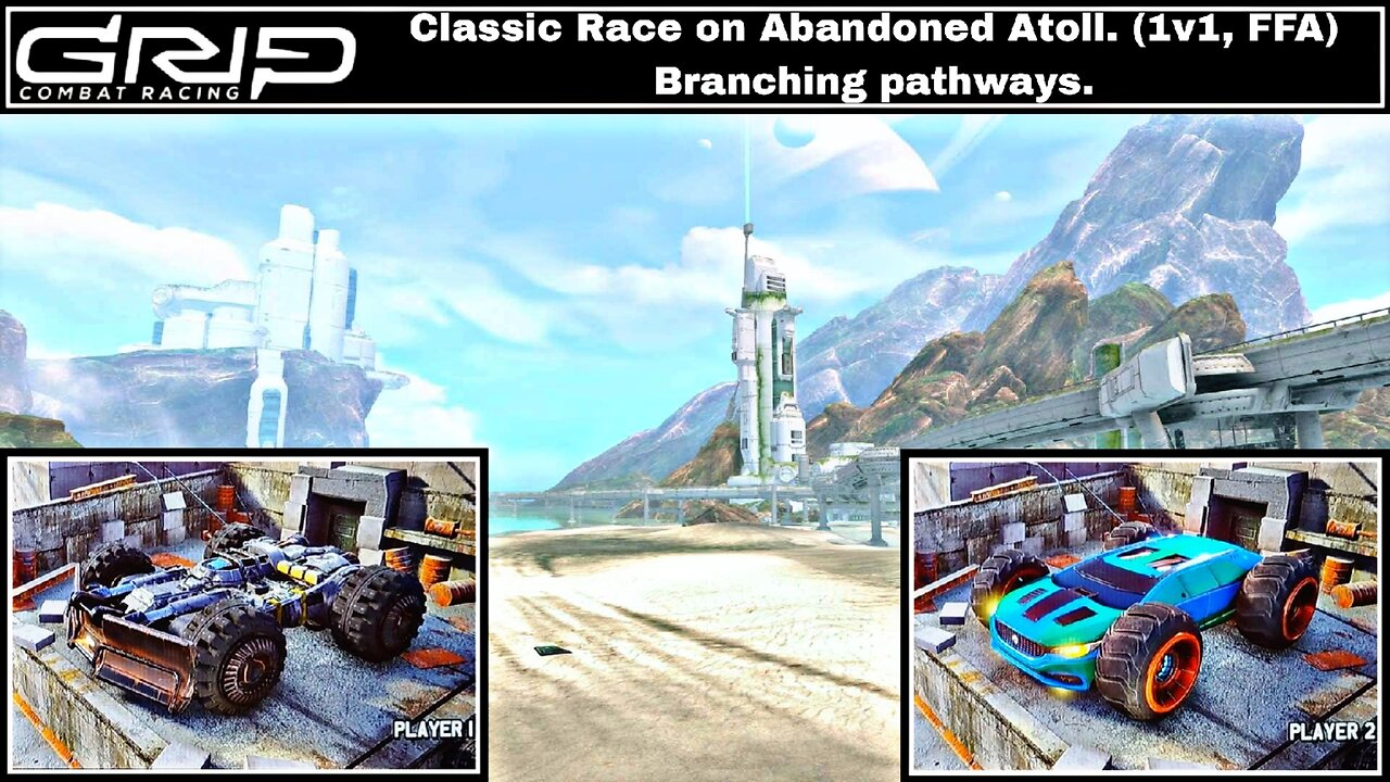 XB1X GRIP: Combat Racing G19, 2P local splitscreen Classic Race on Abandoned Atoll, Jackal vs Z5 X!