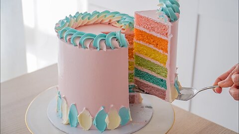 How to Make Rainbow Cake with Italian Buttercream | Colorful & Delicious Dessert!