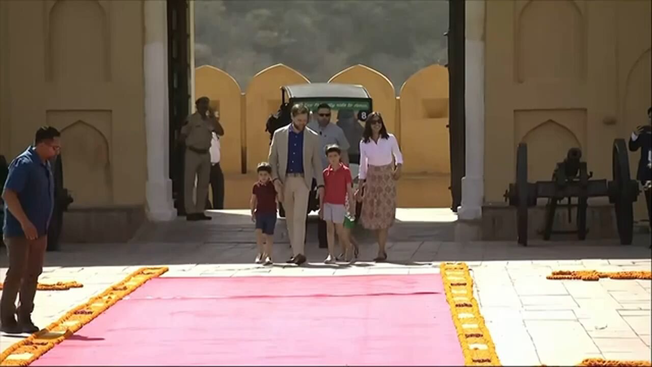 JD Vance and family greeted with elaborate ceremony in Jaipur on India visit