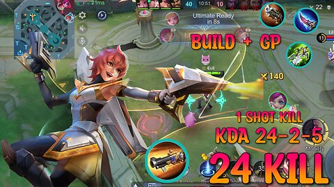 24 Kill Beatrix Mythic Rank Push Solo | 1 Shot Kill | Build + GP Mobile Legends