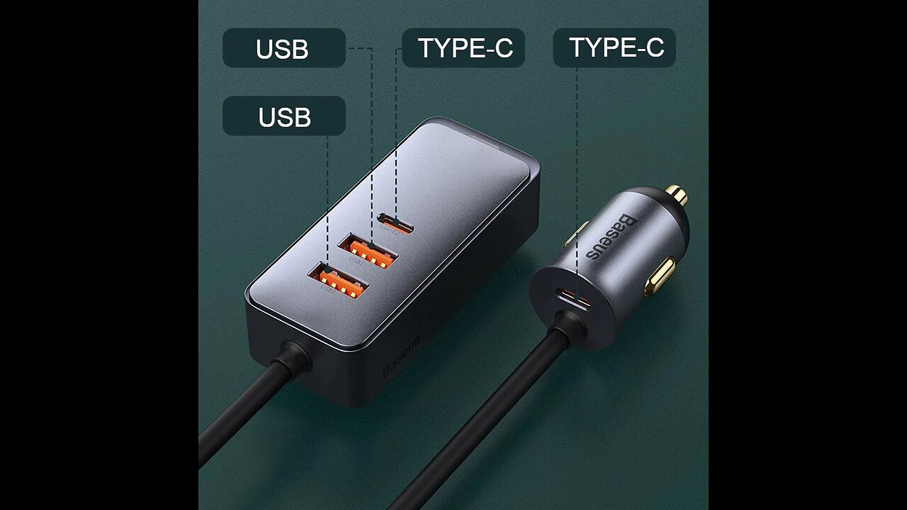 4-Port USB Car Charger, with Creative Back Clip & 1.5m Cable for Back Seat Charging