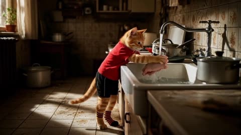 “From Penny-Count to Big Dream: Mama Cat & Kittens’ Daily Grind”