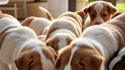 Cute, fluffy puppies playing and eating - unexpected ending