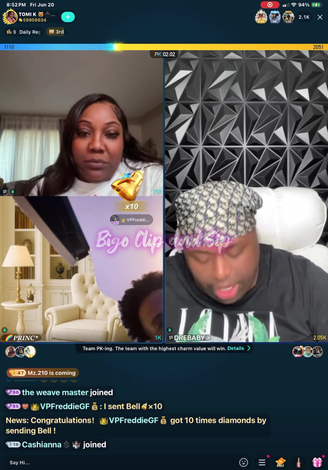 TomiKay lines DreBaby waiting on king of Bigo-team pk Prince Visa Supa Coko 6/20/25 #bigoclipandsip