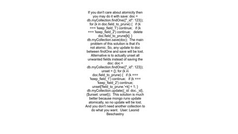 How do I unset all fields except a known set of fields
