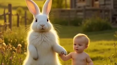 Rabbit saves a baby squirrel that was separated from its mother🐿🐇♥️ #Rabbit_Rescue #Cute_Animals