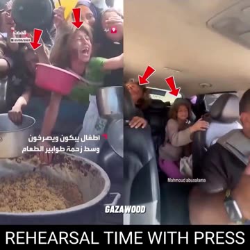 Children in Gaza rehearse their cries of hunger with press