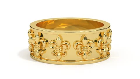 14k Solid Gold Fleur De Lis Unisex Cigar Wedding Band – JewelryNest