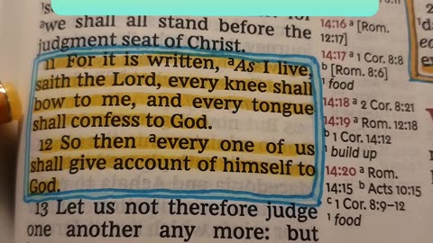 As I live, saith the Lord, every knee shall bow to me,& every tongue shall confess to God.