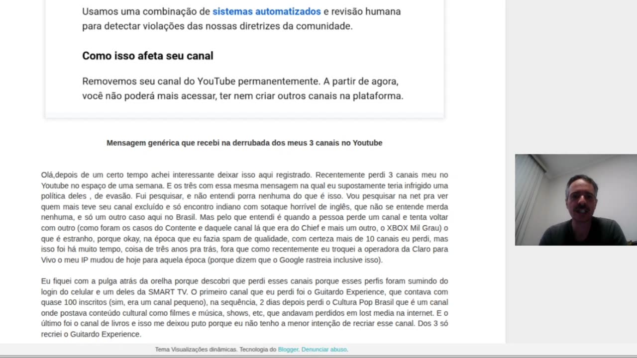 Pra agradecer a galera e explicar pq não posso voltar ao YOUTUBE.