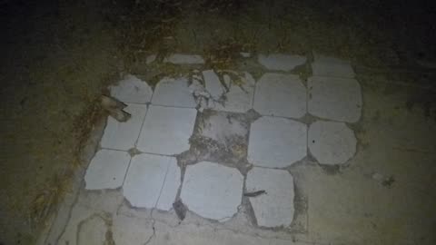 Camera unblurs for a shot of some weird tiles out upon the desert...FLOOR!