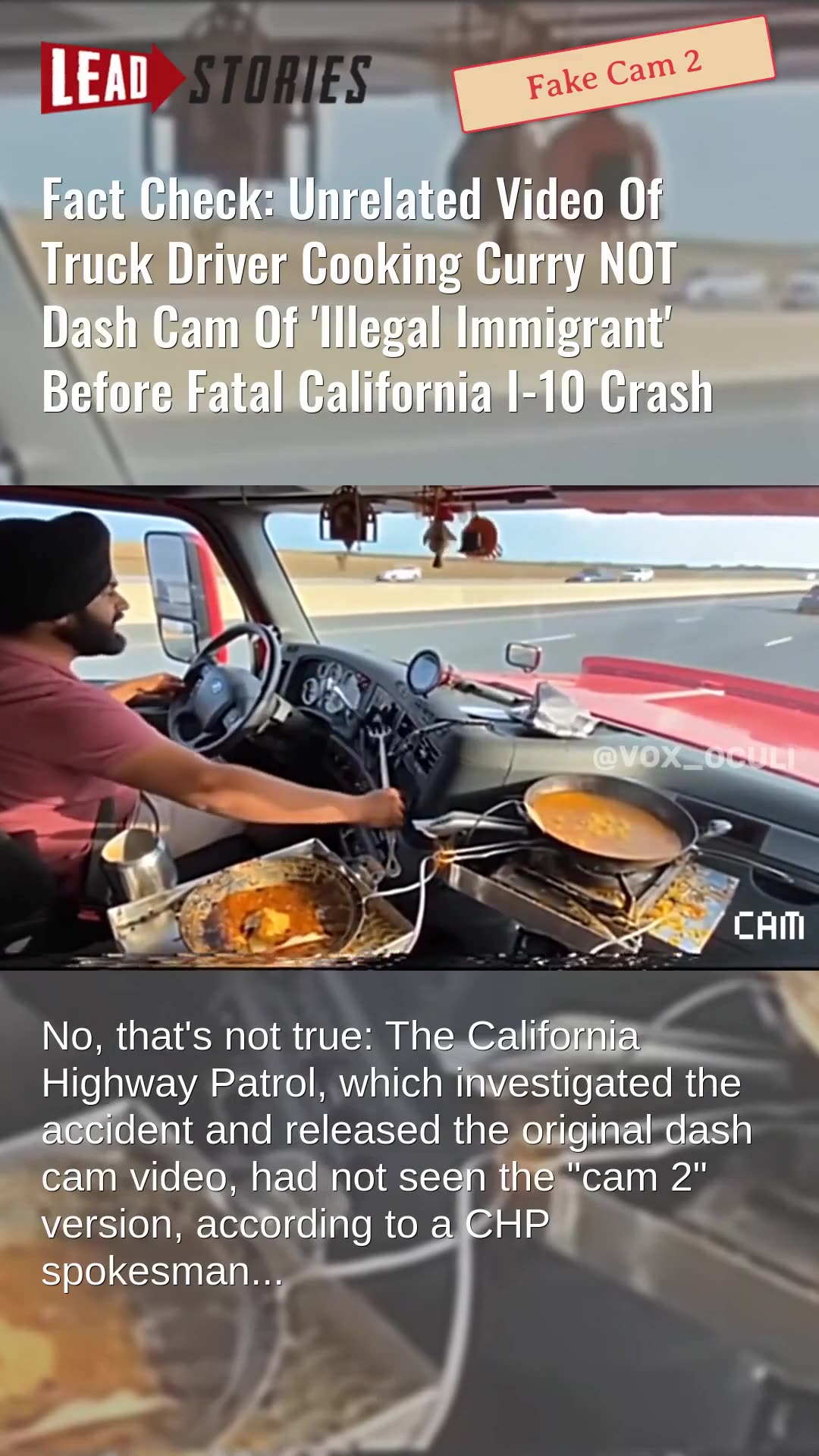 Fact Check: Unrelated Video Of Truck Driver Cooking Curry NOT Dash Cam Before California I-10 Crash
