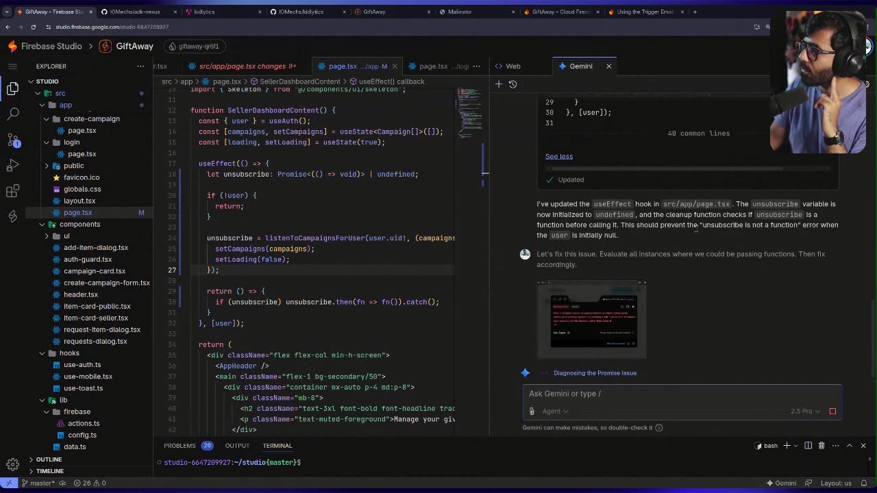 AI Assisted Coding - NextJS, GiveAway, Gemini Code Assist, Firebase Studio