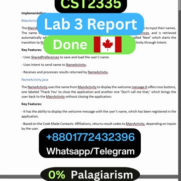 Client Work (Report) | CST2335 Lab 3 Report Mobile Graphical Interface | Algonquin College