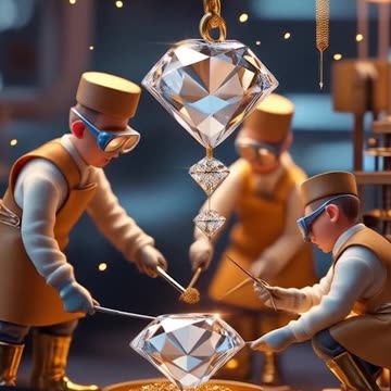 Miniature people working of are working on a diamond