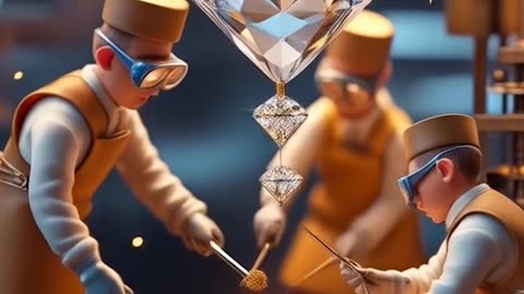 Miniature people working of are working on a diamond