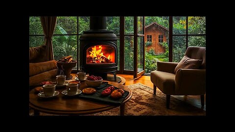 Calm Rainy Day Ambience 🌧 Warm Fireplace & Serene Terrace View | Pure Relaxation, No Music, No Ads