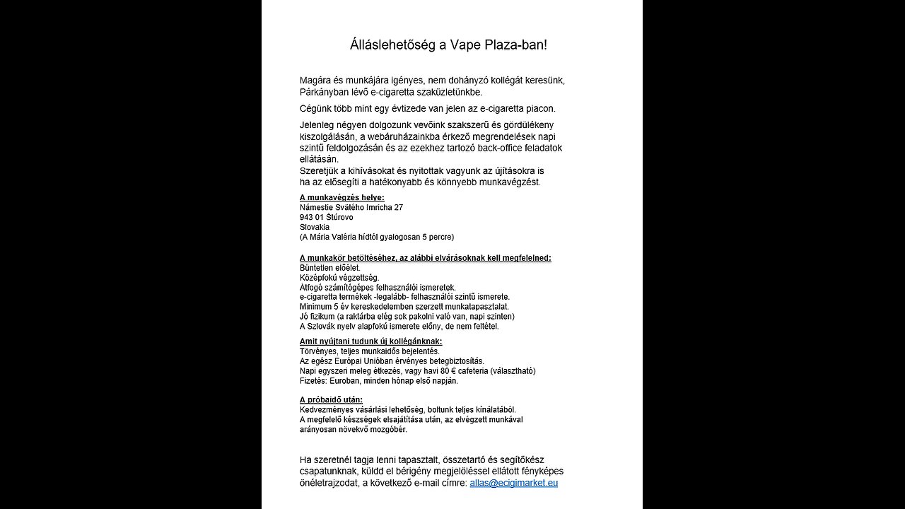 Fontos hírek a Vape Plázából + egy komoly álláshirdetés!