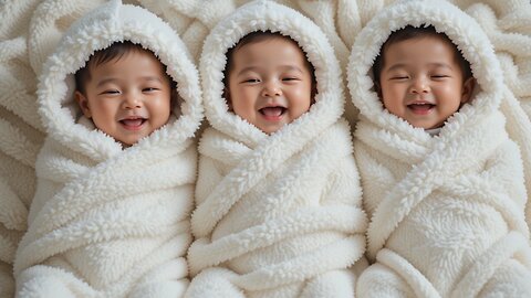 Cutest Trio: Babies Snuggled Up and Happy! 🍼💞