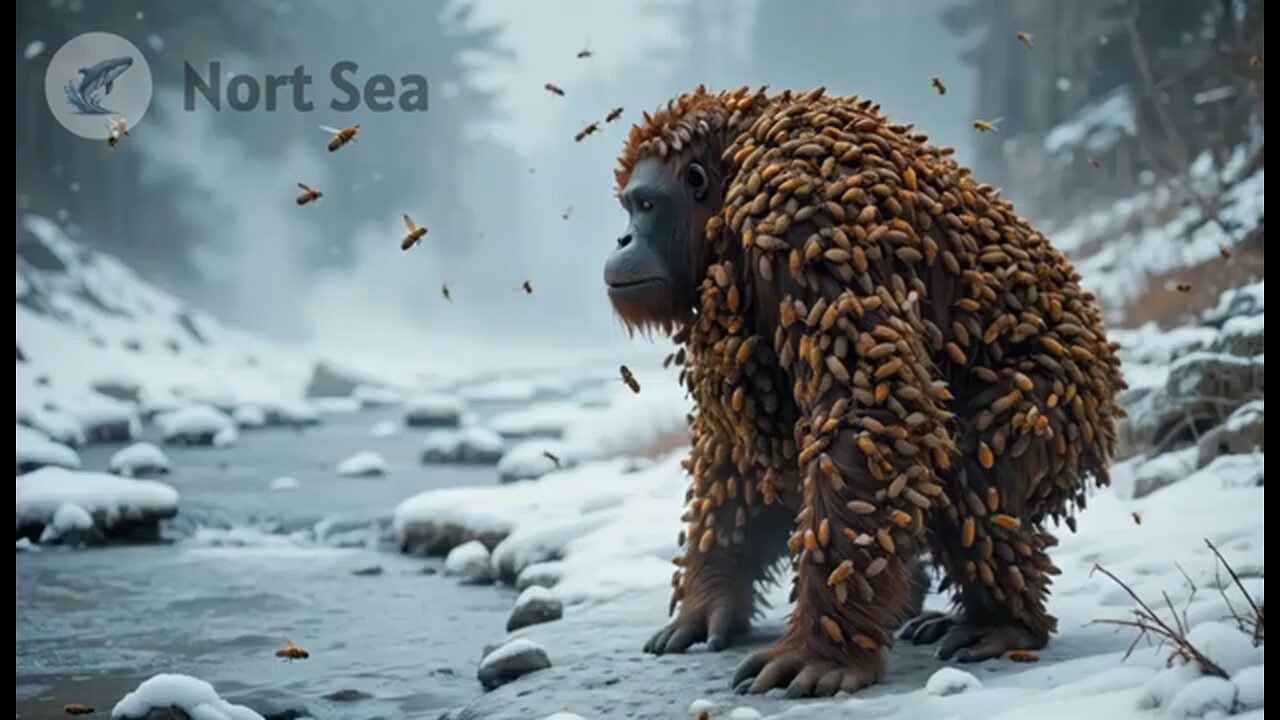 Heroic Panda Rescues Orangutan Overwhelmed by a Swarm of Giant Bees in Frozen Wilderness