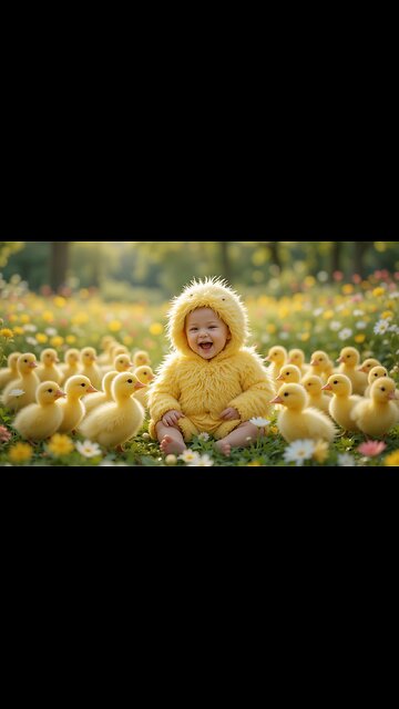 Cuteness Overload: Baby Surrounded by Fluffy Ducklings! 🦆💖🌼