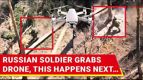 Russian Soldiers’s ‘DAREDEVIL’ Act, Catches Kyiv's Drone With Bare Hands & Smacks It Into A Tree