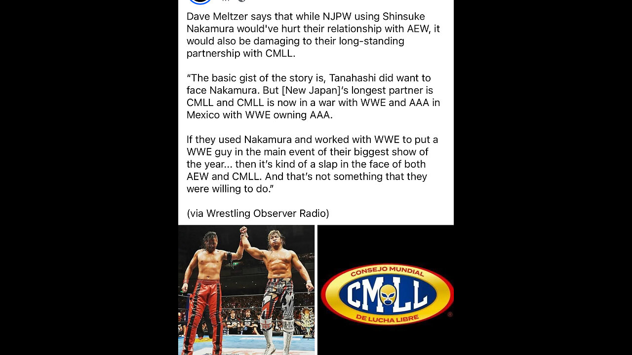 AEW & CMLL BLOCK Shinsuke Nakamura from Wrestling Hiroshi Tanahashi! SAD! #shorts