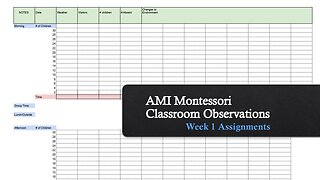 AMI Montessori Classroom Observations: Week 1 Assignments + Daily Observation Charts + Note Taking