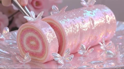 Shimmering Pink Cake Roll 🍰😋