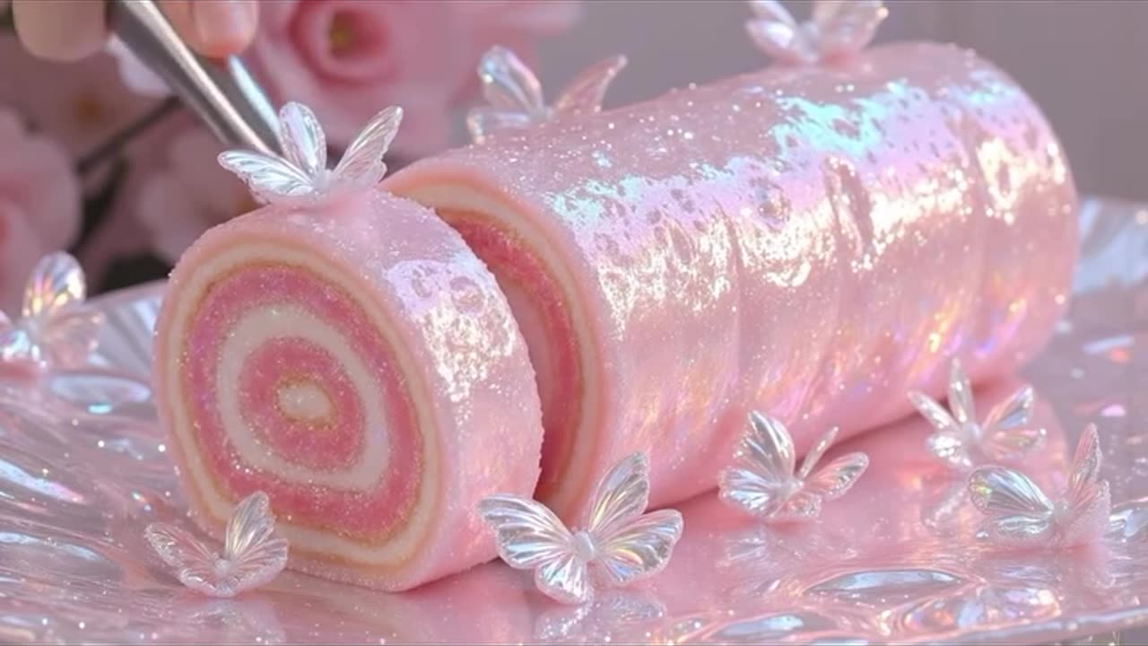 Shimmering Pink Cake Roll 🍰😋