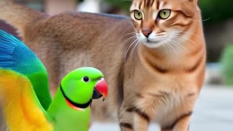 Cute Cats and Parrots Friendship - FunkyPets4u #funnypets #parrot #cats #catsvideo