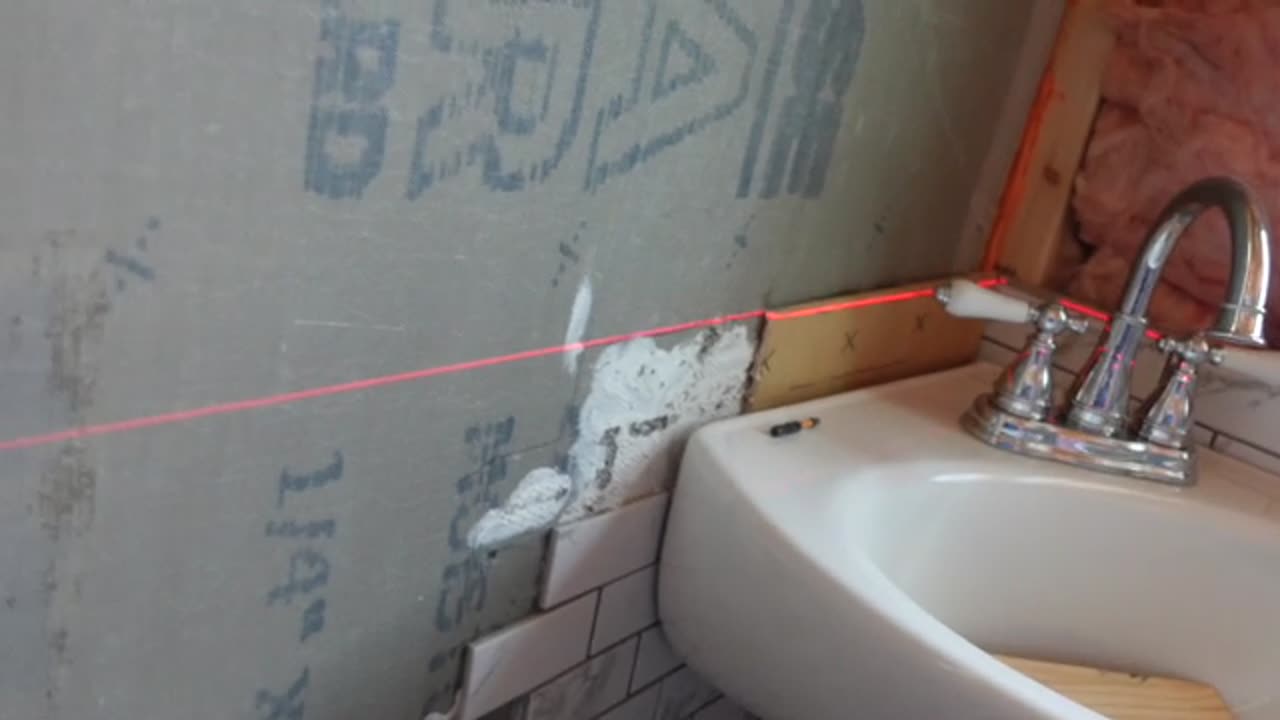 Timings For Tiles To Come. Setting Power Wire, Sink Tiles For UnSquare Wall, & Ceiling Center.