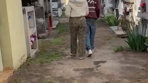 Dad Scares His Daughter at a Graveyard